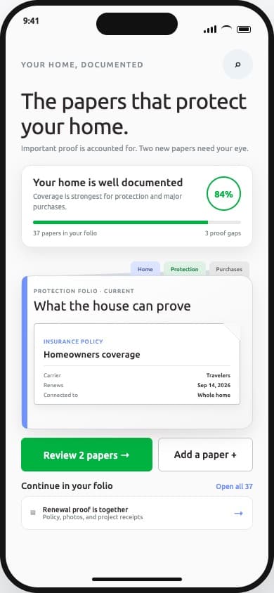 Akeptus Documents screen showing a saved receipt and linked record