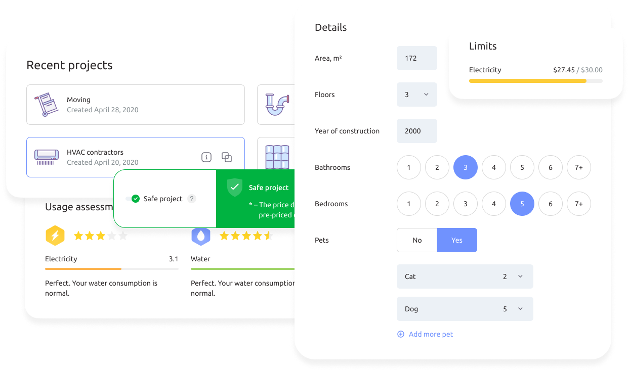 A smart house with sensors and IoT devices in each room working together to achieve efficiency